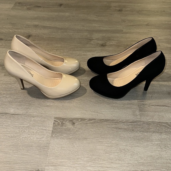 City Classified Comfort Platform Heels Patent Nude Black Cushioned Simple Pump 9 - Picture 2 of 6